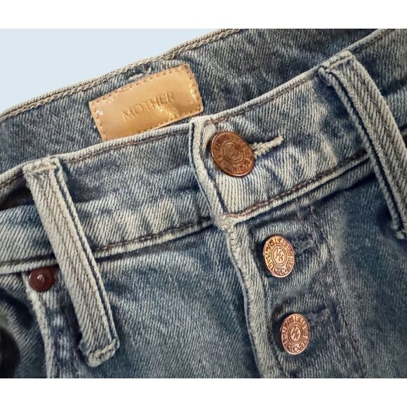 MOTHER The Pixie Tomcat Exposed Button Fly Distressed Crop Jeans Sz 25 - Picture 5 of 8